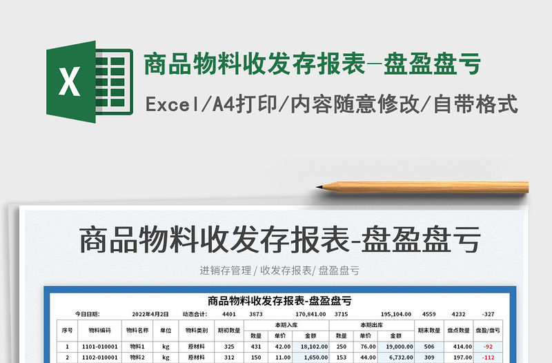 2023商品物料收發存報表-盤盈盤虧免費下載