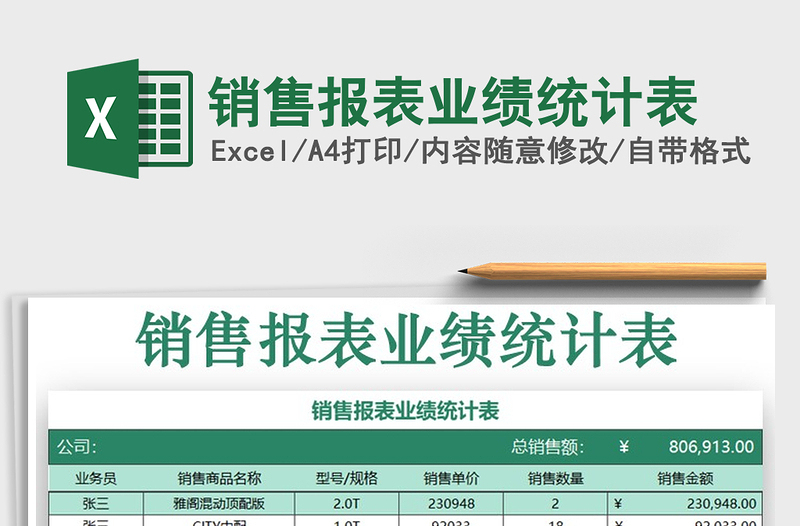 2021年销售报表业绩统计表免费下载