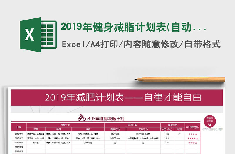 2021年2019年健身減脂計劃表(自動分析效果）