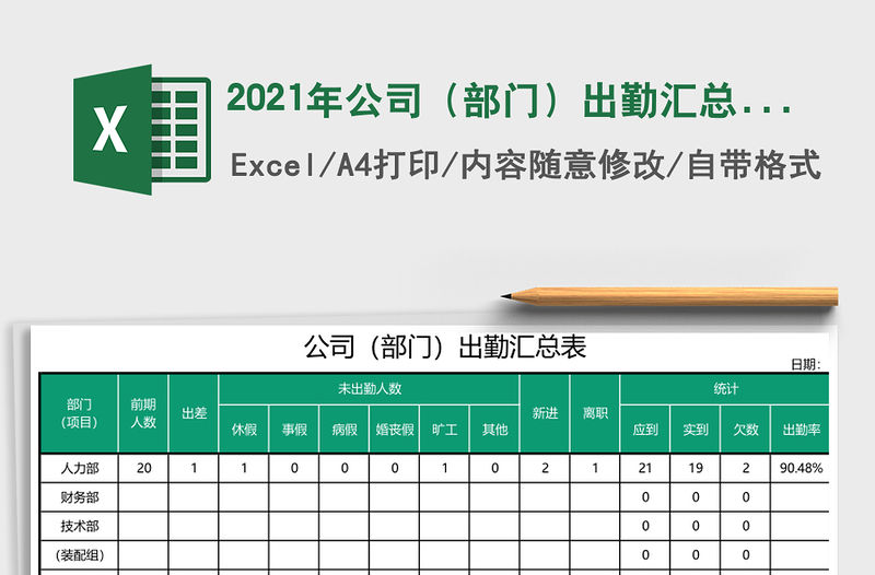 2021年公司（部門）出勤匯總表（自動統計）