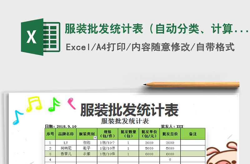 2022年服裝批發(fā)統(tǒng)計表(自動分類、計算)免費下載