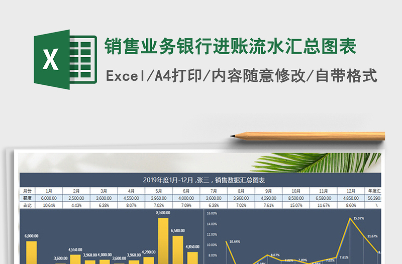 2021年销售业务银行进账流水汇总图表免费下载