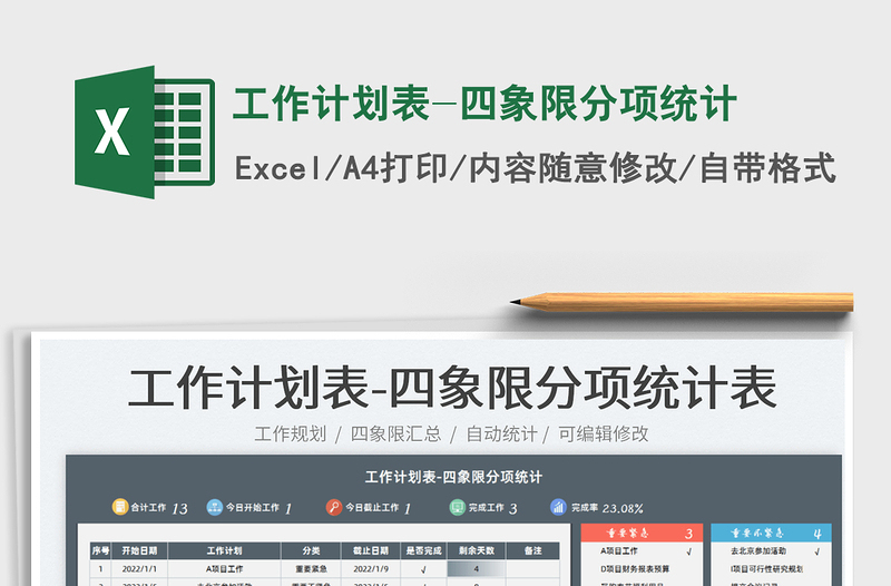 2022工作计划表-四象限分项统计免费下载