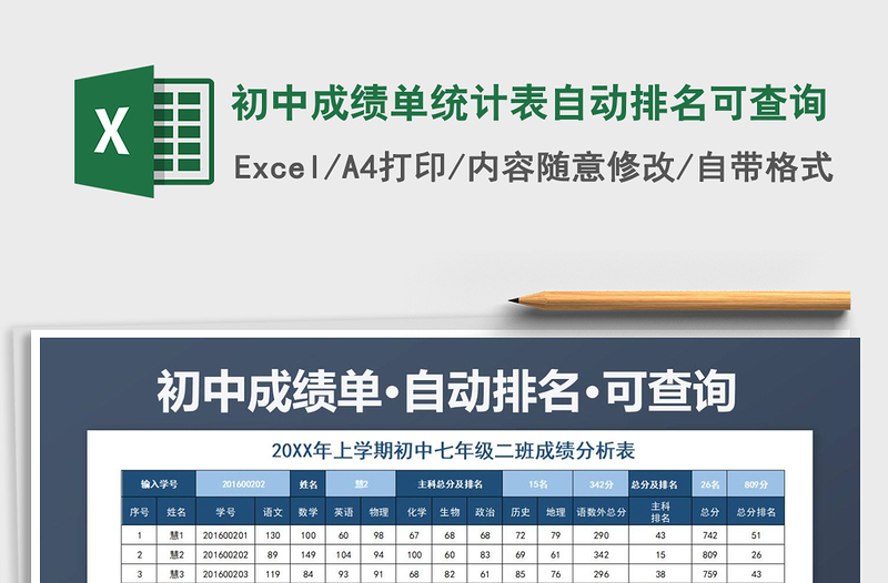 2021年初中成績(jī)單統(tǒng)計(jì)表自動(dòng)排名可查詢