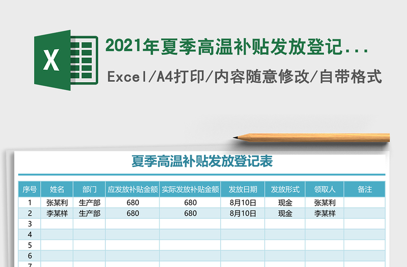 2021年夏季高溫補(bǔ)貼發(fā)放登記表