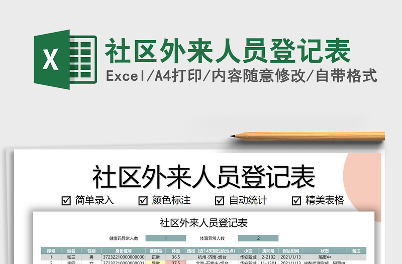 2021年社區(qū)外來人員登記表