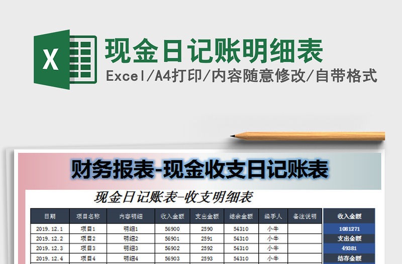 2022現金日記賬明細表免費下載