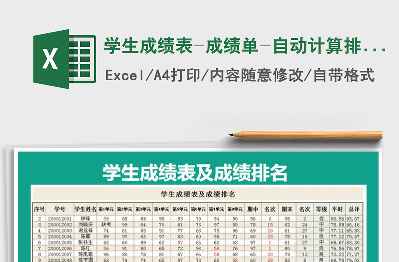 2021年学生成绩表-成绩单-自动计算排名