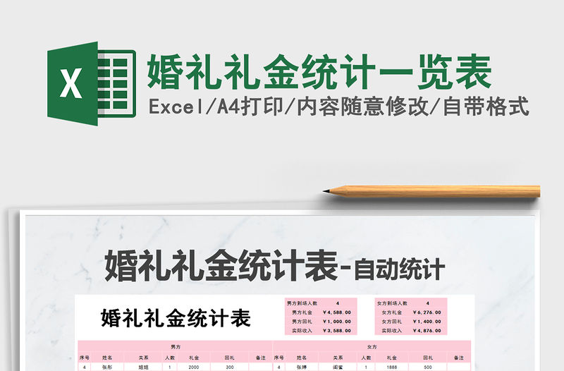 2021年婚禮禮金統計一覽表免費下載