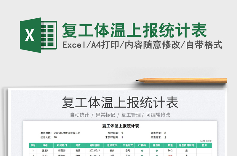 2022復(fù)工體溫上報(bào)統(tǒng)計(jì)表免費(fèi)下載
