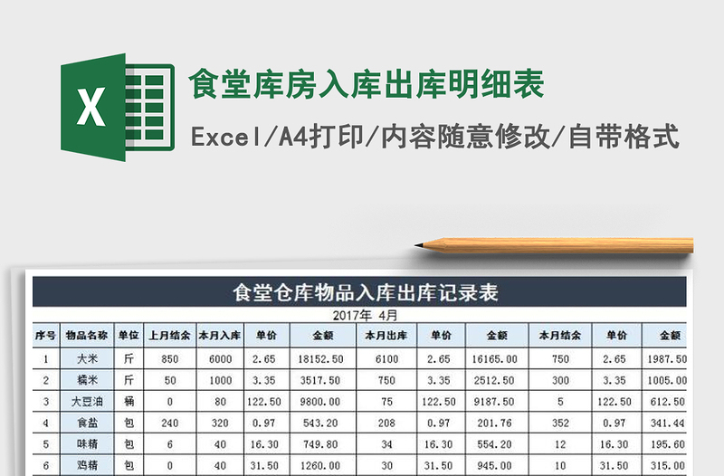 2022年食堂庫(kù)房入庫(kù)出庫(kù)明細(xì)表免費(fèi)下載
