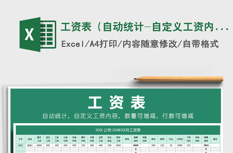2021年工資表(自動統(tǒng)計-自定義工資內(nèi)容-行列數(shù)自由增減)