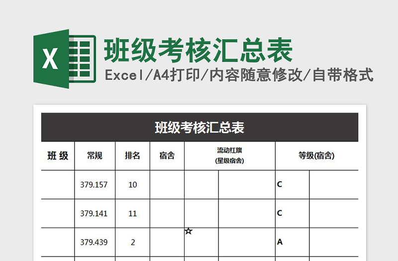 2022年班級考核匯總表免費下載