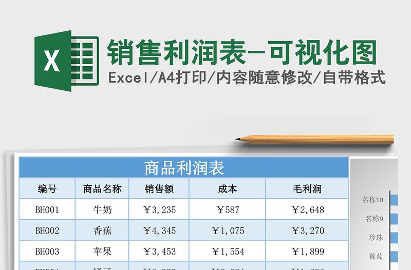 銷售利潤(rùn)表-可視化圖Excel表格模板