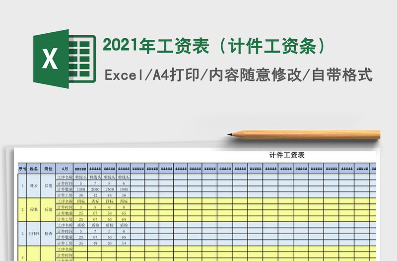 2021年工資表(計(jì)件工資條)
