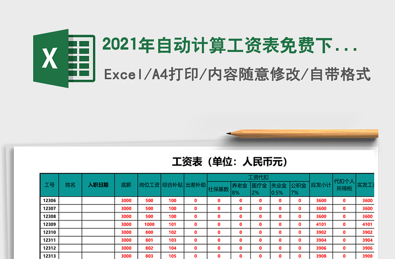 2021年自動(dòng)計(jì)算工資表免費(fèi)下載