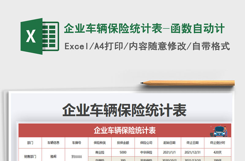 2021年企業車輛保險統計表-函數自動計免費下載