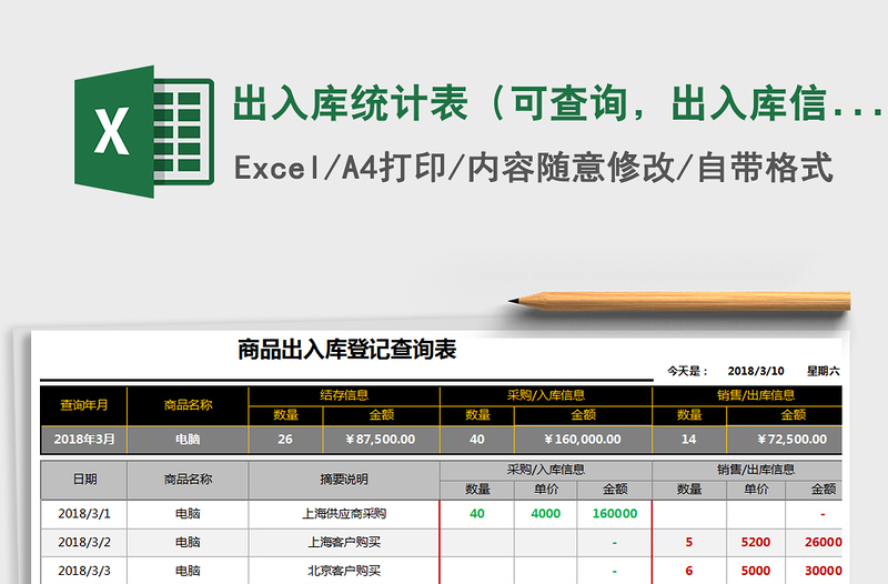 2021年出入库统计表（可查询，出入库信息分开显示）