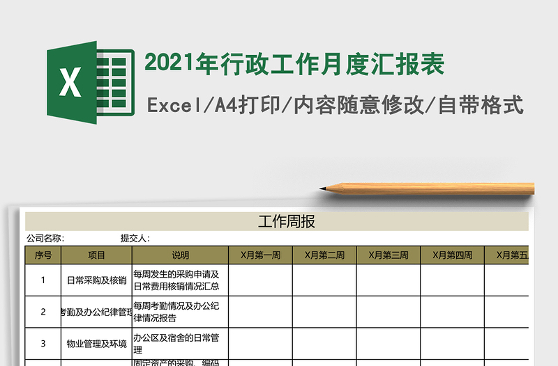 2021年行政工作月度匯報(bào)表
