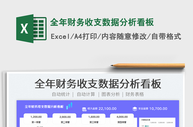 2022全年財務收支數(shù)據(jù)分析看板免費下載