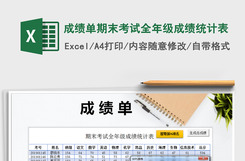 2022成績單期末考試全年級成績統(tǒng)計表免費(fèi)下載
