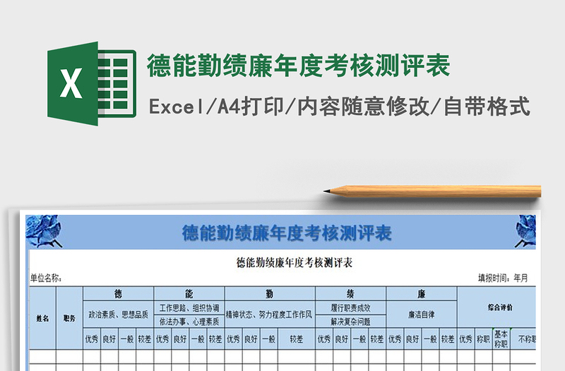 2021年德能勤绩廉年度考核测评表