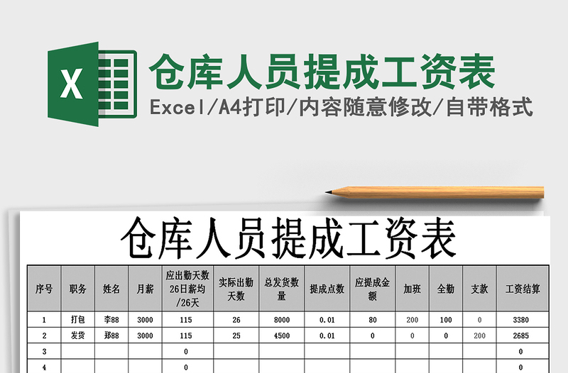 2021年倉(cāng)庫(kù)人員提成工資表