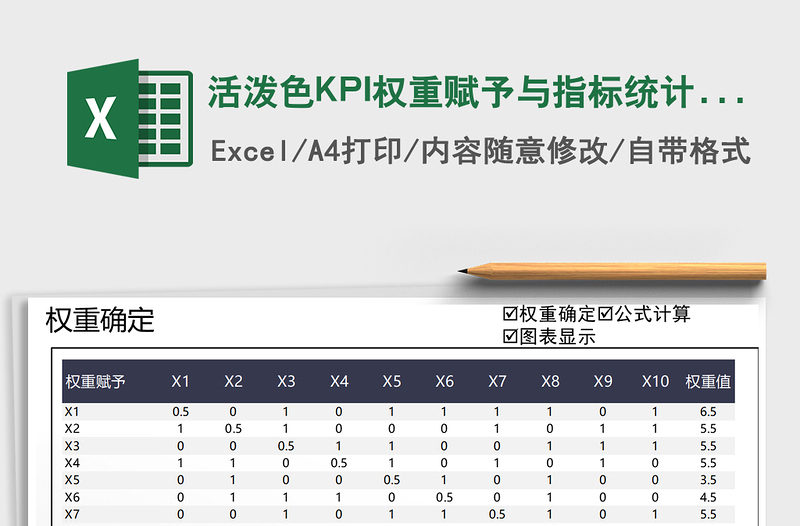 2022活潑色KPI權(quán)重賦予與指標(biāo)統(tǒng)計表免費下載