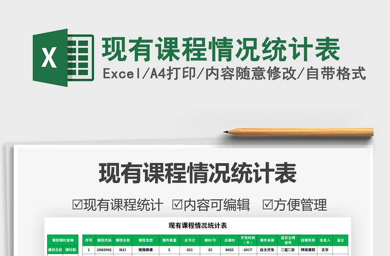 2021現(xiàn)有課程情況統(tǒng)計表免費下載