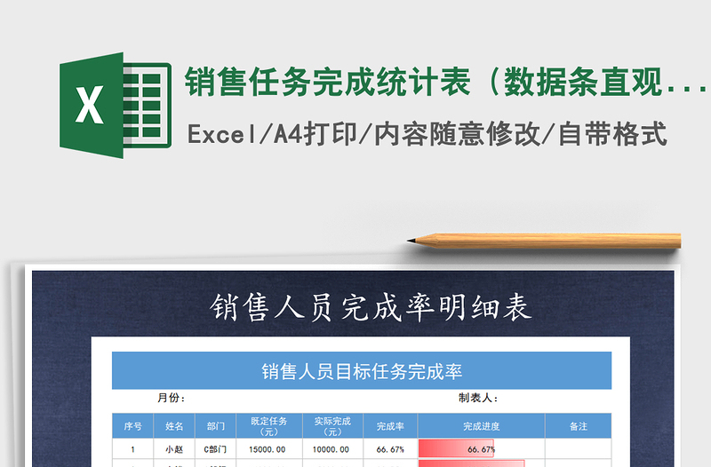 2021年銷(xiāo)售任務(wù)完成統(tǒng)計(jì)表(數(shù)據(jù)條直觀(guān)對(duì)比)