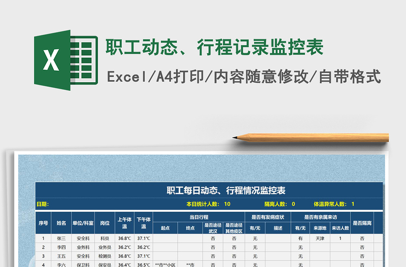 2021年职工动态、行程记录监控表