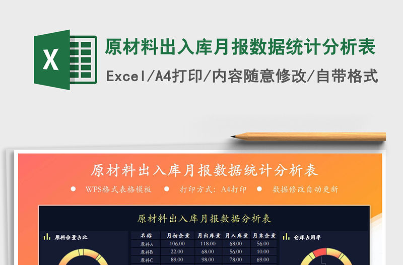 2021年原材料出入庫月報數據統計分析表