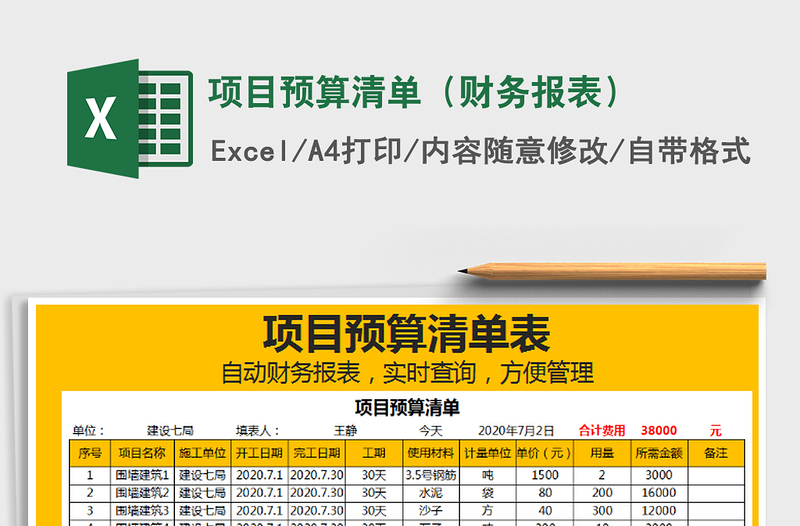 2021年项目预算清单（财务报表）