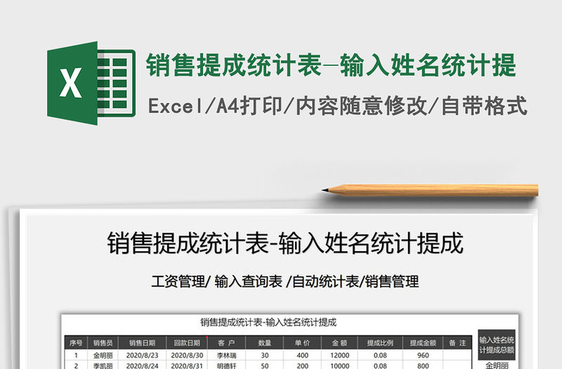 2021年銷售提成統計表-輸入姓名統計提