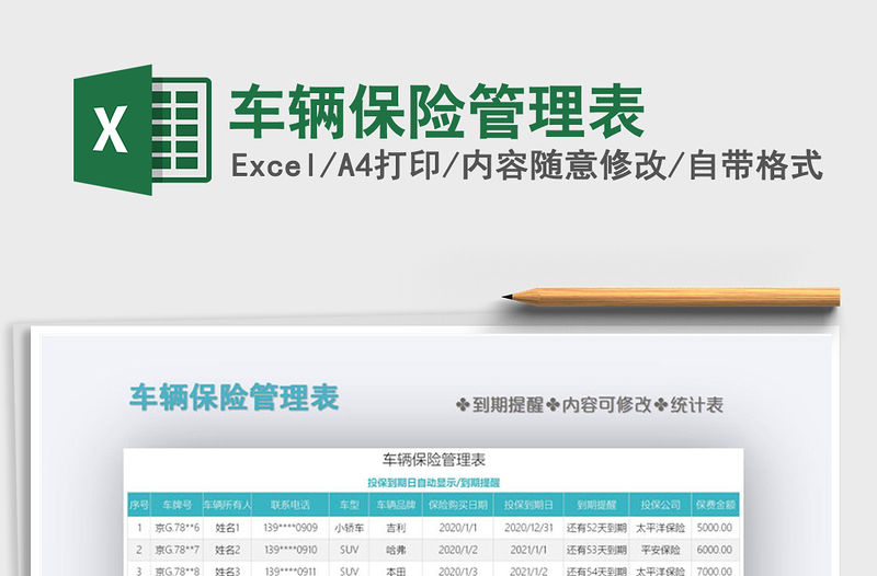 2021年車輛保險管理表