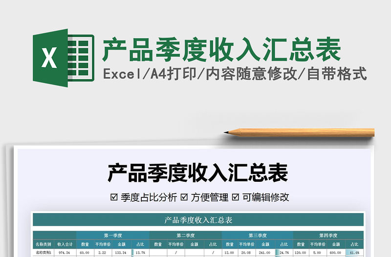 2021年產品季度收入匯總表