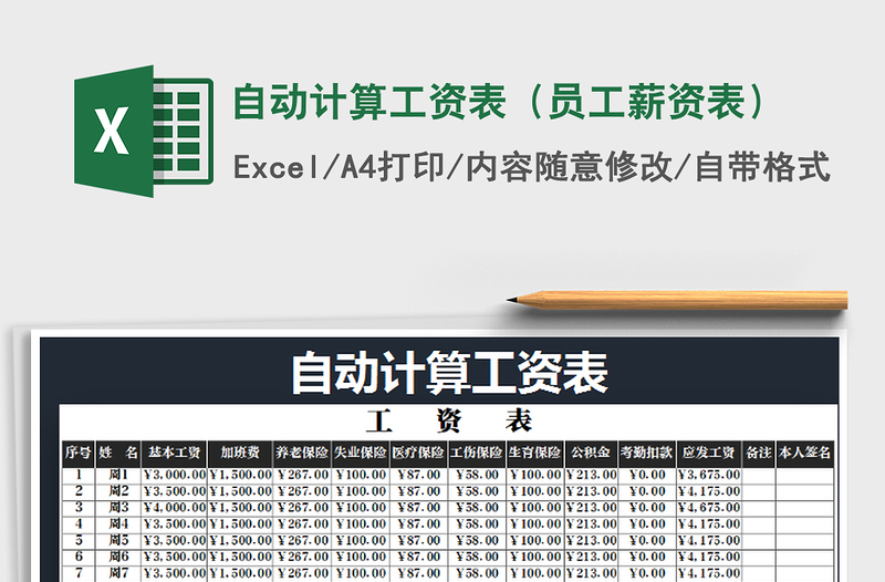 2021年自動計算工資表(員工薪資表)