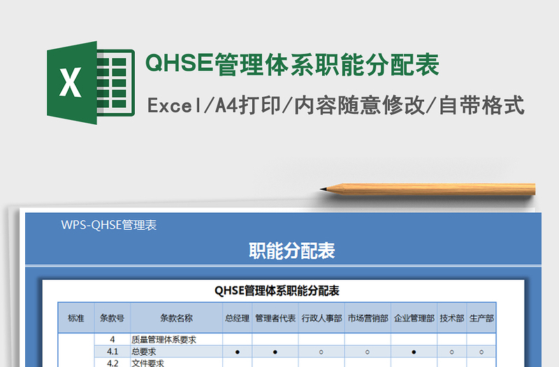 QHSE管理體系職能分配表免費(fèi)下載