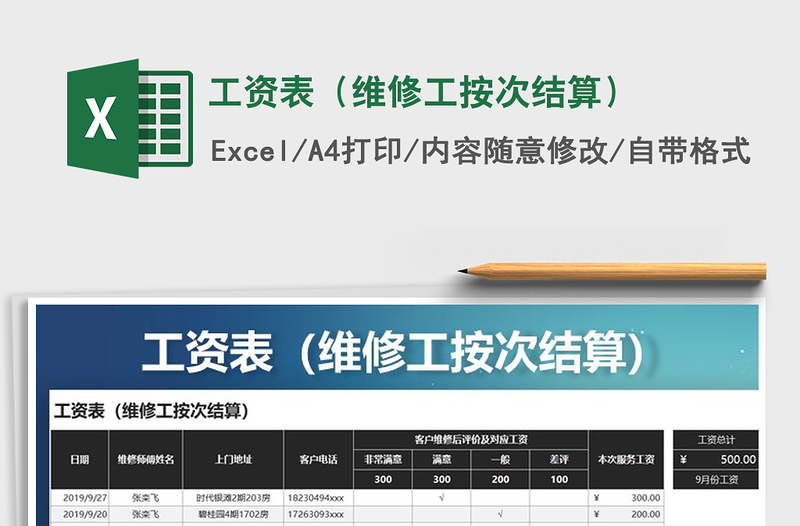 2021年工資表(維修工按次結(jié)算)