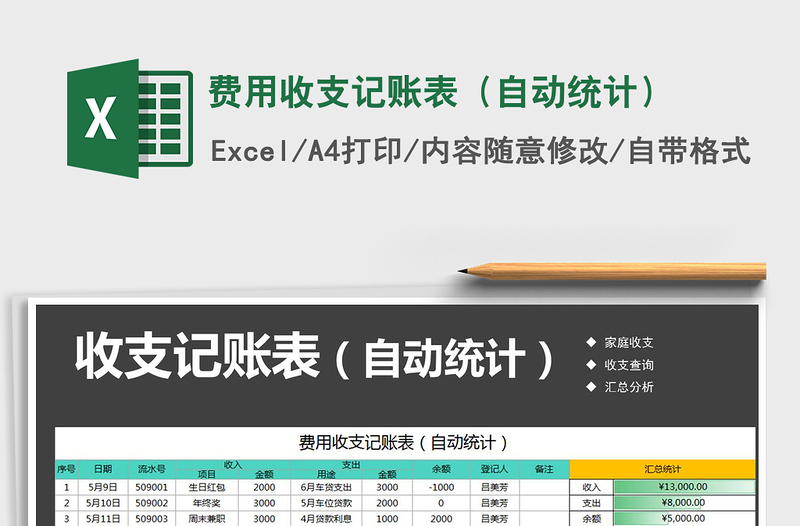 2021年費用收支記賬表(自動統(tǒng)計)