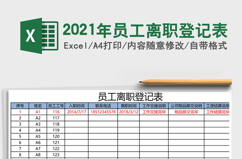 2021年員工離職登記表
