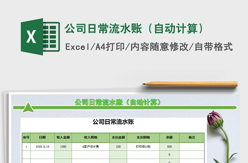 2021年公司日常流水賬(自動(dòng)計(jì)算)