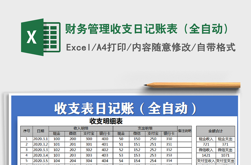 2021年財務管理收支日記賬表(全自動)