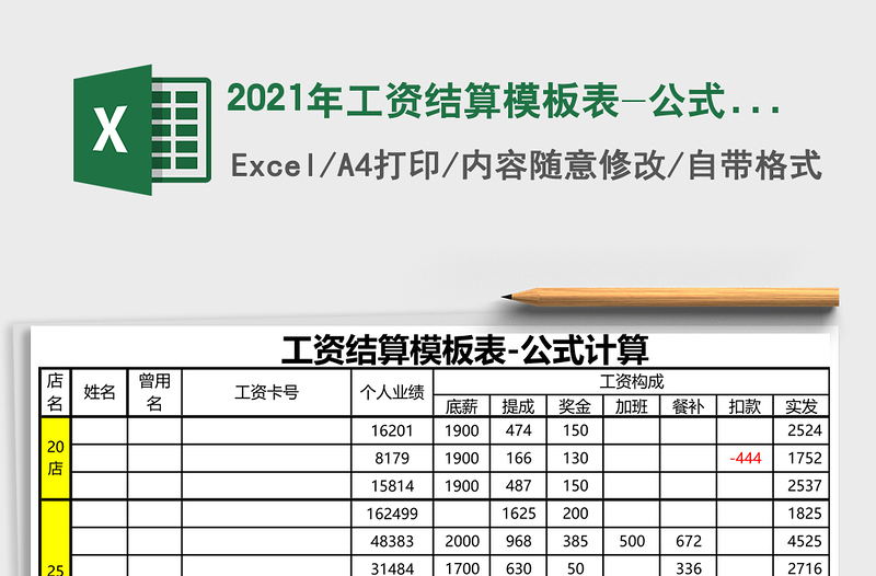 2021年工資結(jié)算模板表-公式計(jì)算