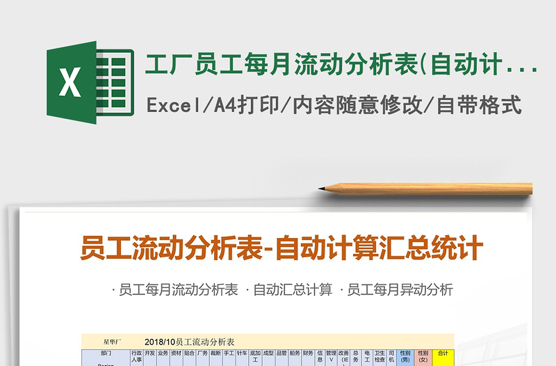 工廠員工每月流動分析表(自動計算匯總統(tǒng)計)免費下載