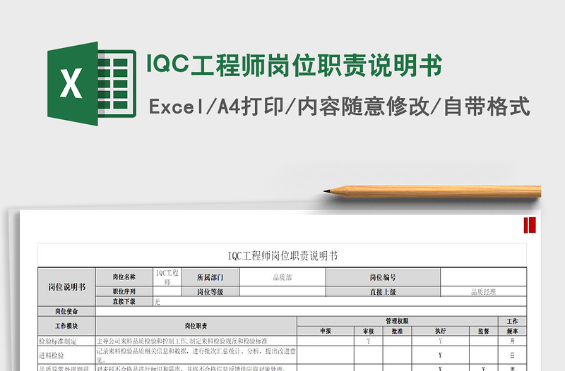 2021IQC工程師崗位職責說明書免費下載