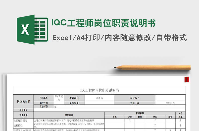 2021IQC工程师岗位职责说明书免费下载