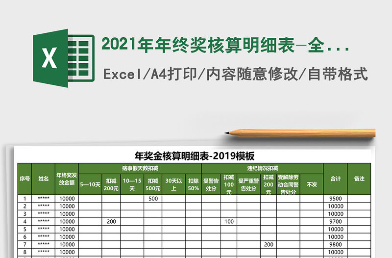 2021年年終獎核算明細表-全自動