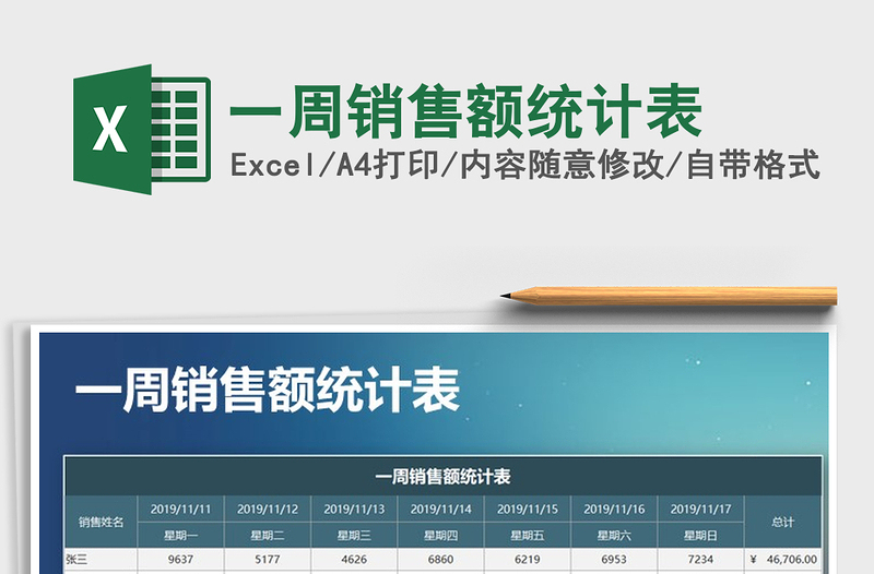 2021年一周銷售額統(tǒng)計(jì)表