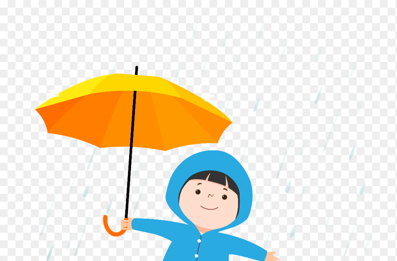 卡通人物雨中玩耍撑伞穿雨衣雨水免抠元素素材